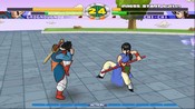 Mystic Gohan and Chi-Chic battling it out near Kami's Lookout in the game Super Dragon Ball Z (PS2).