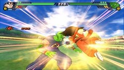 King Piccolo Daimao fights Kid Goku in the game Dragon Ball Z Budokai Tenkaichi 3.